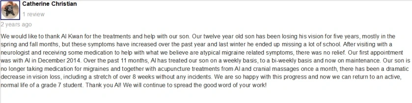 Testimonial for google review for acupuncture clinic in alabama